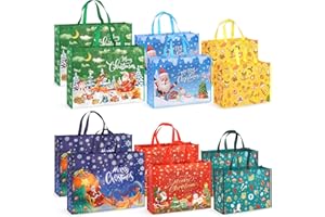 PARSUP 12PCS Giant Christmas Gift Bags, Assorted Sizes, Non-Woven Christmas Bags Reusable Heavy Duty Sewing Treat Grocery Tote with Handles for Gifts Wrapping Shopping, Xmas Party Supplies