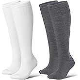 LEVSOX Thick Merino Wool Compression Socks for Women and Men 20-30mmHg Knee High Support Socks for Flying Nurses Pregnancy
