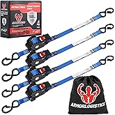 ARMORLOGISTICS Retractable Ratchet Straps 4 Pack, 1 in x 12 FT Auto Ratchet Straps for Motorcycle, Kayak and Trucks, Breaking Strength 1,500LBS/500LBS Working Load Limit Blue