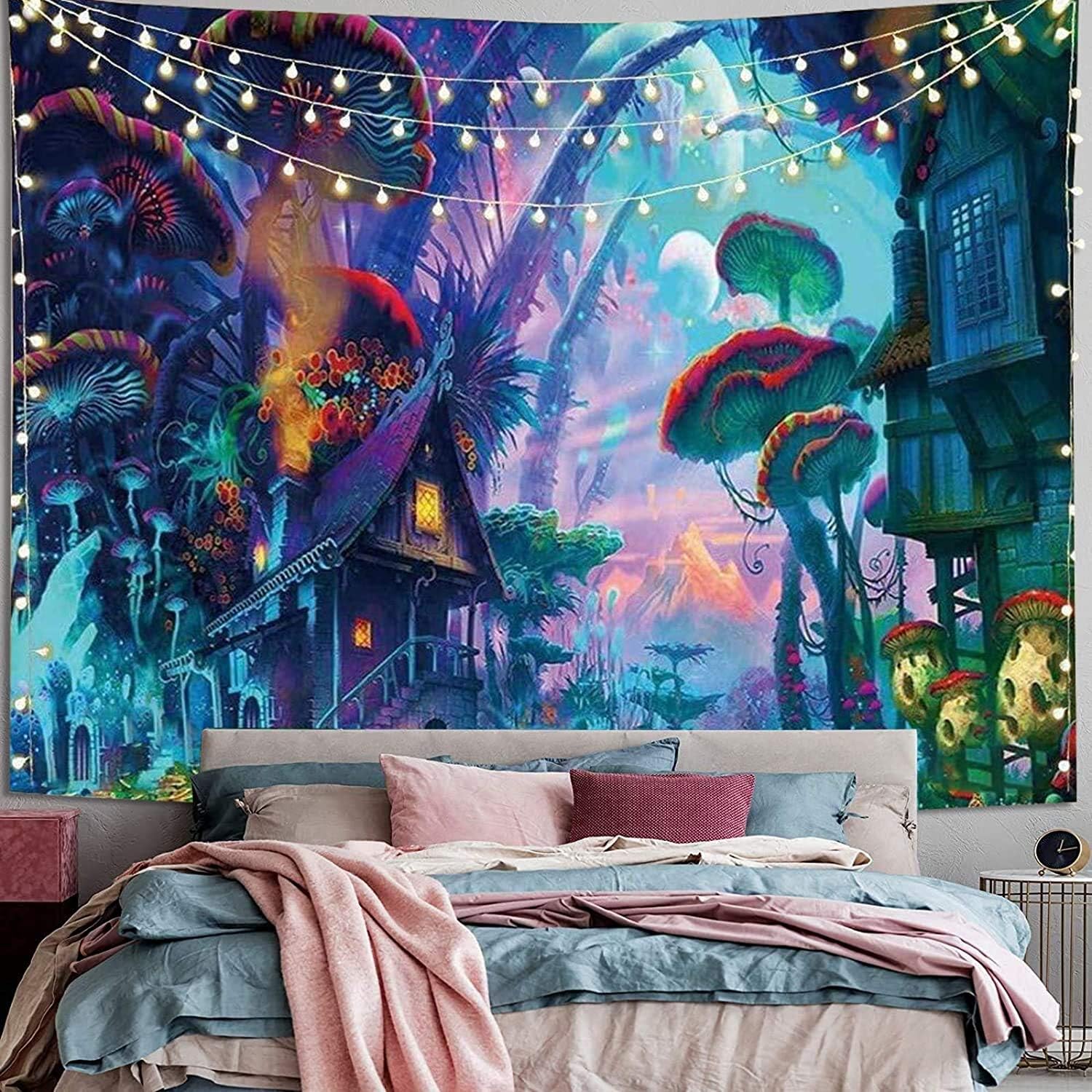 Mushroom Tapestry,Psychedelic Tippy Mushroom Tapestry,Fantasy Plant Magical Forest Mushroom