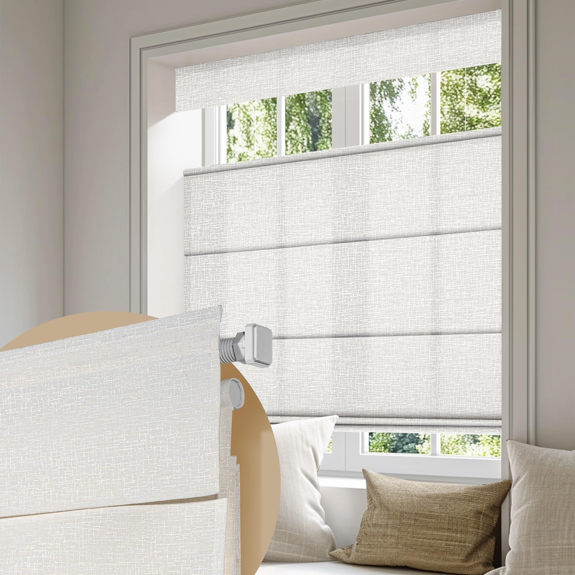 Boolegon No Drill Cordless Roman Shades for