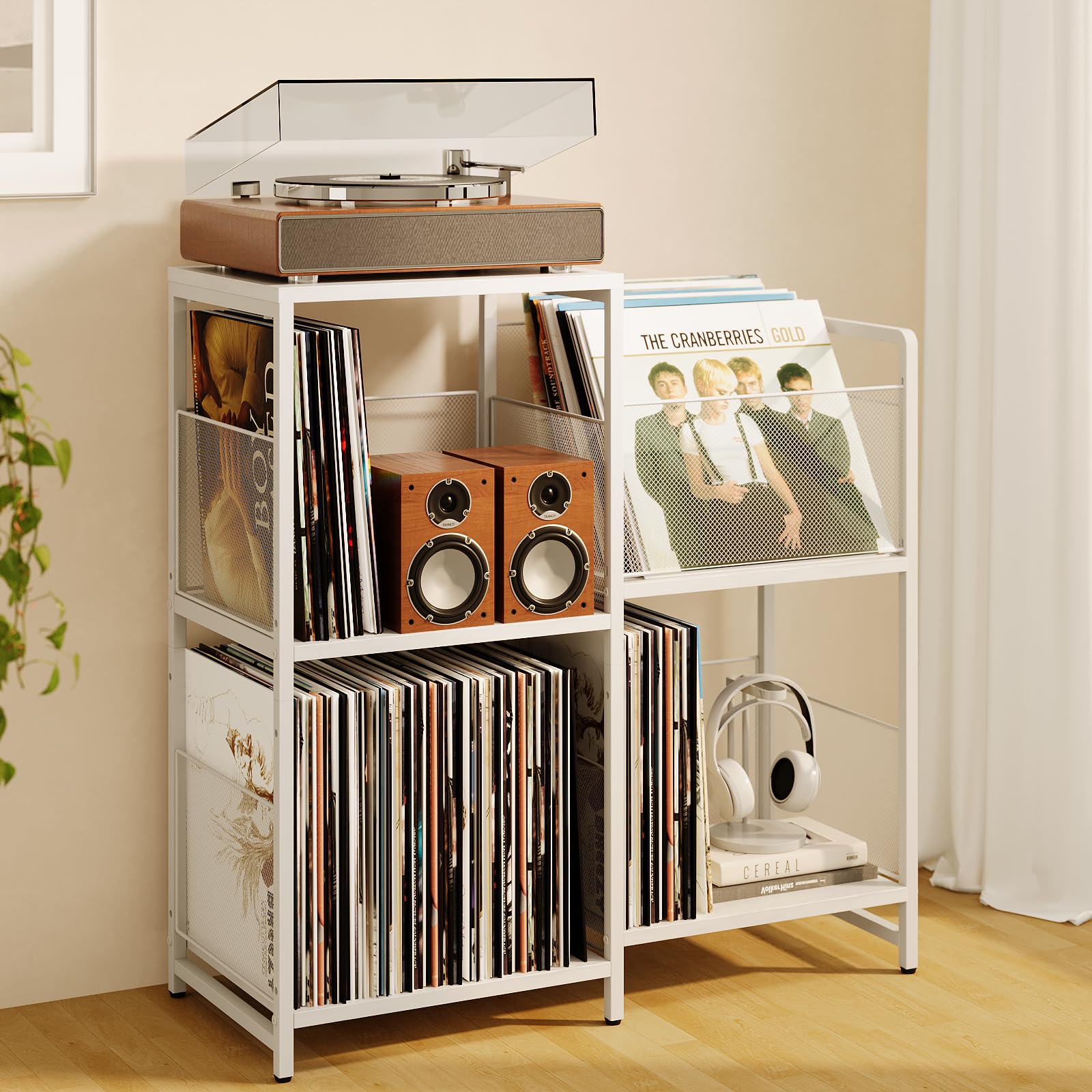 Photo 1 of Anlanbor Record Player Stand, Record Player Table with Vinyl Storage Holds up to 300+ Albums,Storage Cabinet for Vinyl Record,White Turntable Stand Shelf for Living Room Bedroom