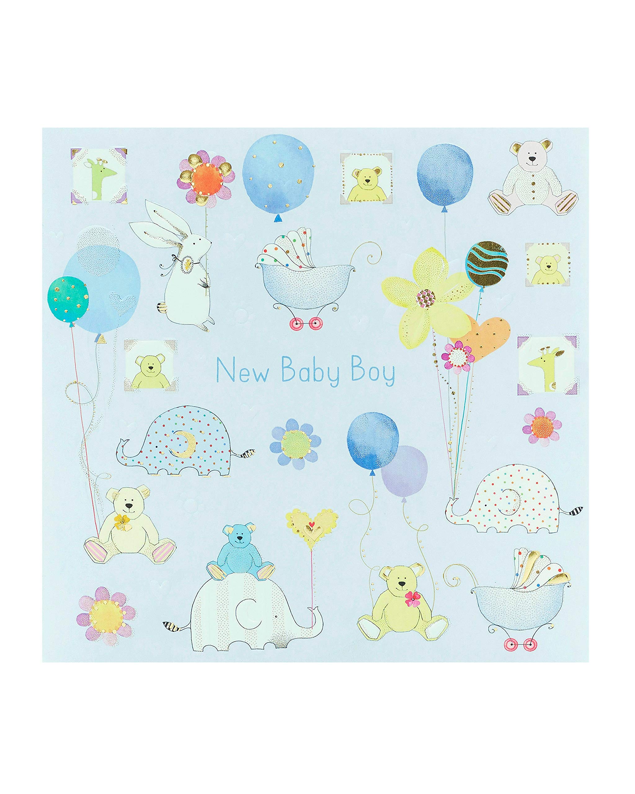 UK Greetings | New Baby Boy Card | Newborn Gifts | For New Parents | Teddy Bear Design | With Envelope | 165 x 165 mm