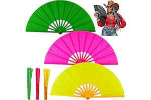 KJML DIY Fans for Line Dancing 3Pack Boots on The Ground Hand Fan Clack Clacking Large Folding Fans Big Handheld Clapping Snapping Cowboy Clacker Line Dance Popping Fan That Make Sounds pop (Rose+Yellow+Green)