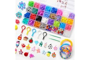 INSCRAFT 2590+ Colorful Loom Band Kit, 28 Colors Bracelet Making Kit with Storage Case, 100 Clips, 152 Beads, 20 Pendants, 5 Backpack Hooks and 1 Instructions, Christmas Birthday Gift for Girls Boys