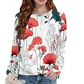 Retro Flower Print Sweatshirts for Women Crewneck Long Sleeve Elegant Tunic Tops Loose Pullover Sweatshirts Outfits