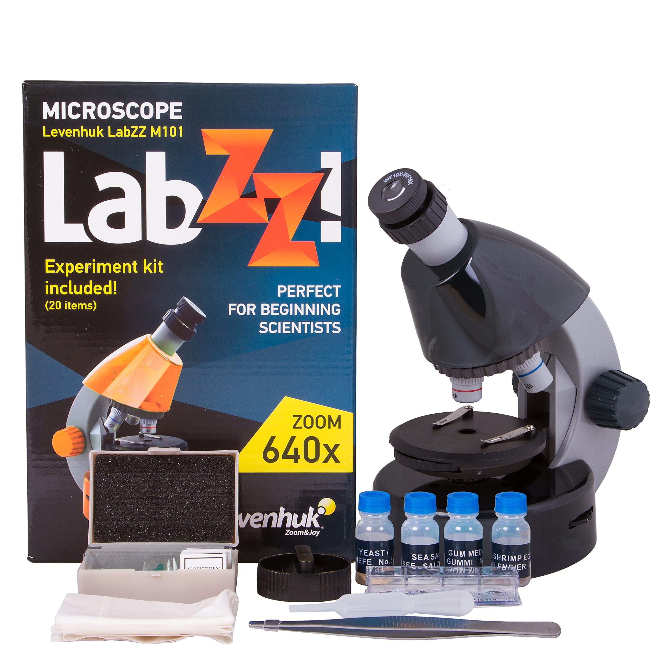 Levenhuk LabZZ M101 Moonstone 640x Portable Microscope for Kids, with LED Light, Science Kit & Colourful Book, Educational STEM Toys Set, Prepared Sample Slides, Gift Ideas for Children, 4+ Years (EN)