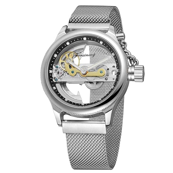 FORSINING Men's Skeleton Automatic Analog Luxury Watch with Stainless Steel Bracelet