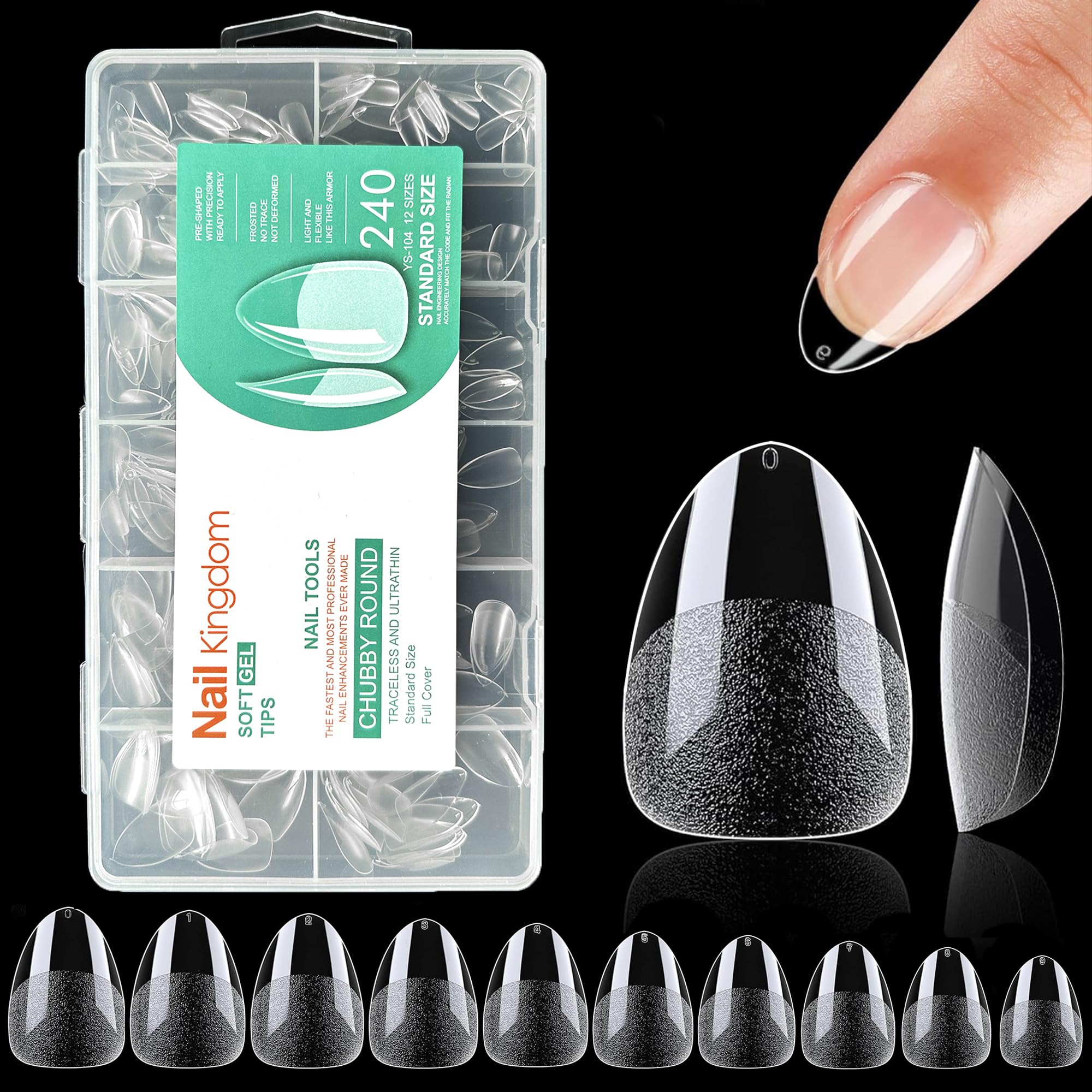 Nail Tips Short Almond,240PCS Soft Gel Full Cover Nail Tips Kit for Nails Extensions,Clear Strong Fake Press on Nails Tips for Manicure Salons Nail Art (240 Short Almond)