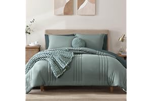 Monbix Queen Comforter Set - 7 Pieces Sage Green Bed in a Bag Queen Bedding Sets with Comforters, All Seasons Comforter Bed Set with Sheets,Pillowcases & Shams