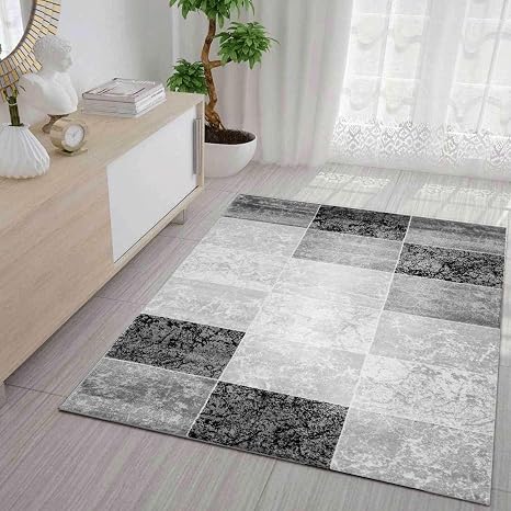 Vimoda Designer Teppich Modern Kariert Marmor Muster Meliert In