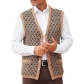 Runcati Mens Sleeveless Sweater Vest V Neck Button Down Cardigan Sweaters Knitted Argyle Vest with Pocket