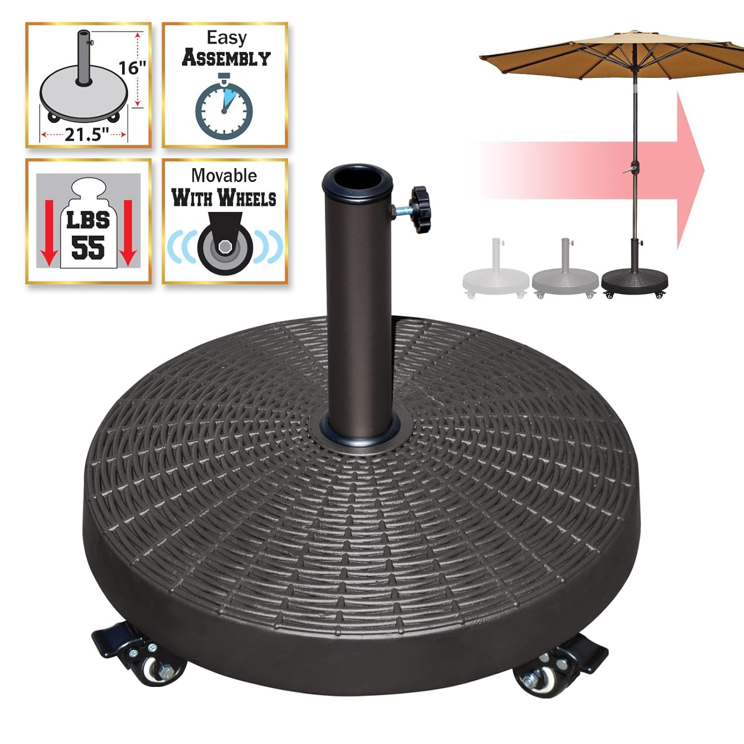 Benefitusa Resin Patio Umbrella Base Weight Stand Deck Parasol W Wheels Only Base Garden Outdoor Cjp Org In