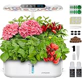 Ahopegarden Hydroponics Growing System:12 Pods Smart Temp ＆Humidity Display | Indoor Herb garden with LCD Display and 3 Colors LED Grow Light for Herbs, Lettuce, Compatible with Hydroponic Growing Kits