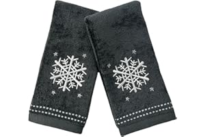 Serafina Home Holiday Fingertip Bathroom Guest Towels, Grey with Snowflake Design, Set of 2, 12 x 18 inches, 100% Cotton