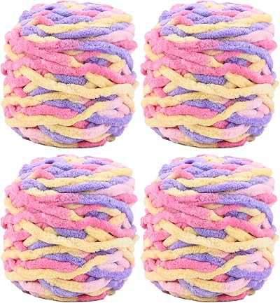 TSLBW Knitting Wool Yarn 4 x 100g Multi-Colored Soft Chunky Yarn