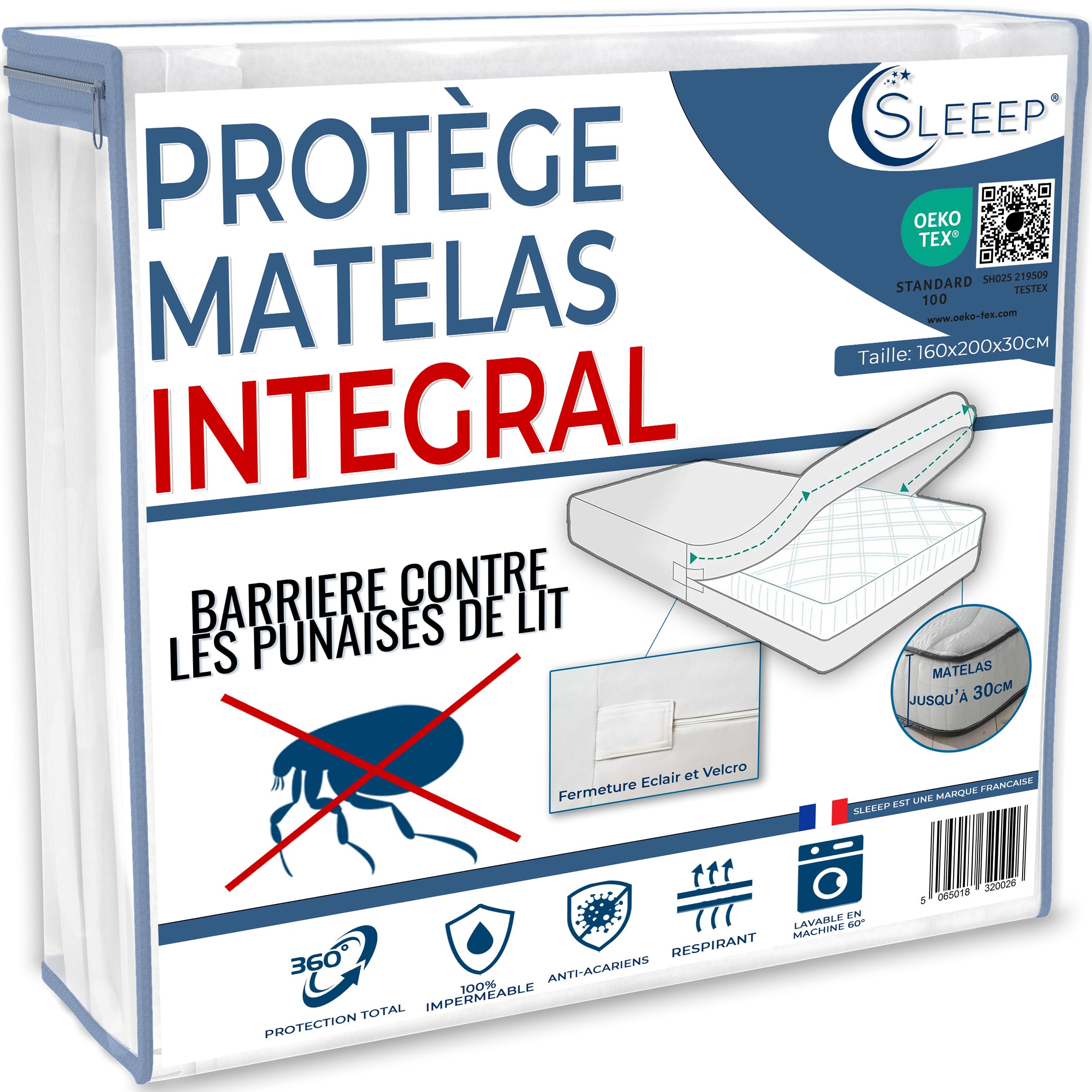 SLEEEP Mattress Cover 160 x 200 cm Anti-Bed Bug with Zip Waterproof Mattress Protector Integral OekoTex – Hotel Quality