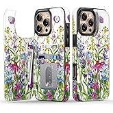 Goodon for iPhone 16 Pro Case Wallet - Flip Folio Leather Cover with Trendy Floral Design, 3 Card Slots & Kickstand Function, Stylish Protective Phone Case for Women and Girls - Blooming Wildflowers