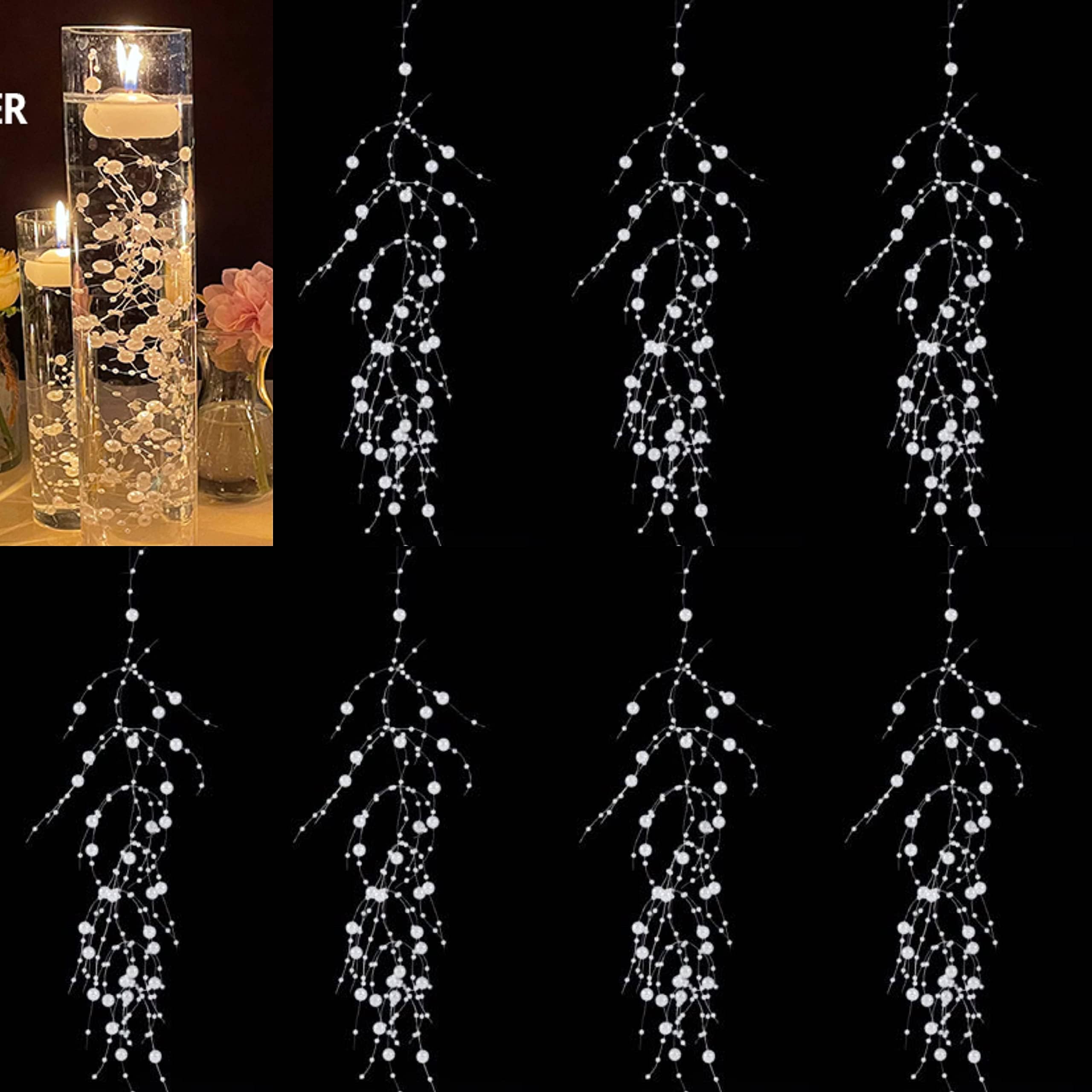 Photo 1 of TeaSu 24Pcs Pearl String for Floating Candle Centerpieces, Pearl Vase Filler Decor for Wedding Centerpieces (White)