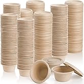 Yesland 200 Pack 2 Oz Natural Bagasse Fiber Cups with Lids, Paper Tasting Cups Disposable Sample Food Cup, Compostable Sauce