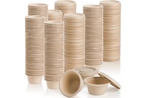 Yesland 200 Pack 2 Oz Natural Bagasse Fiber Cups with Lids, Paper Tasting Cups Disposable Sample Food Cup, Compostable Sauce 