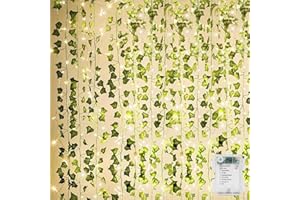 KASZOO 84Ft 12 Pack Artificial Ivy Garland Fake Plants, Vine Hanging Garland with CE Certified 80 LED String Light, Hanging for Home Bedroom Garden Party Wedding Wall Room Decor, Green