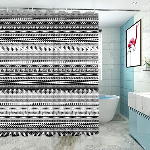 Amazon Com Yahonwa Antique Custom Bath Curtains Set Of Old Greek Borders Traditional Neoclassical Geometric Ancient Designs Print Treatment Modern Home Bathroom Decor 63 W X 84 L Black White Home Kitchen