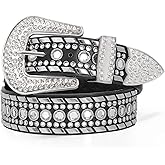 SUOSDEY Rhinestone Belt Men Women Western Bling Cowboy Studded Leather Belt Silver Shiny Buckle Belt for Jeans Pants Fit for Waist Size 29.6"-34.7"