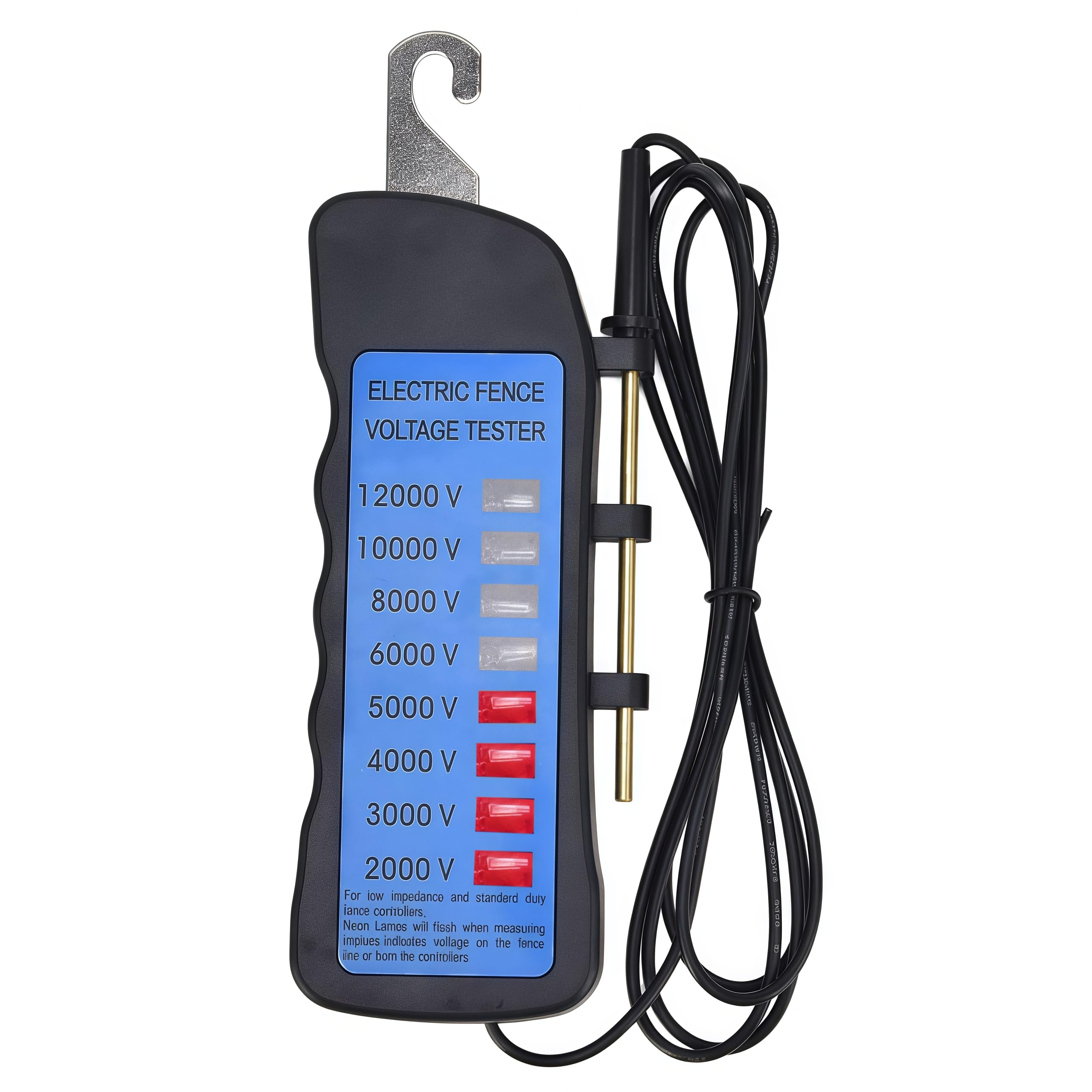Electric Fence Voltage Tester,Handheld Fence Fault Finder Electric Fence Voltmeter 8 Neon Indicator Lights Display Voltage 2000V to 12000V Portable Gardens Farming Livestock Equipment Testing Tool