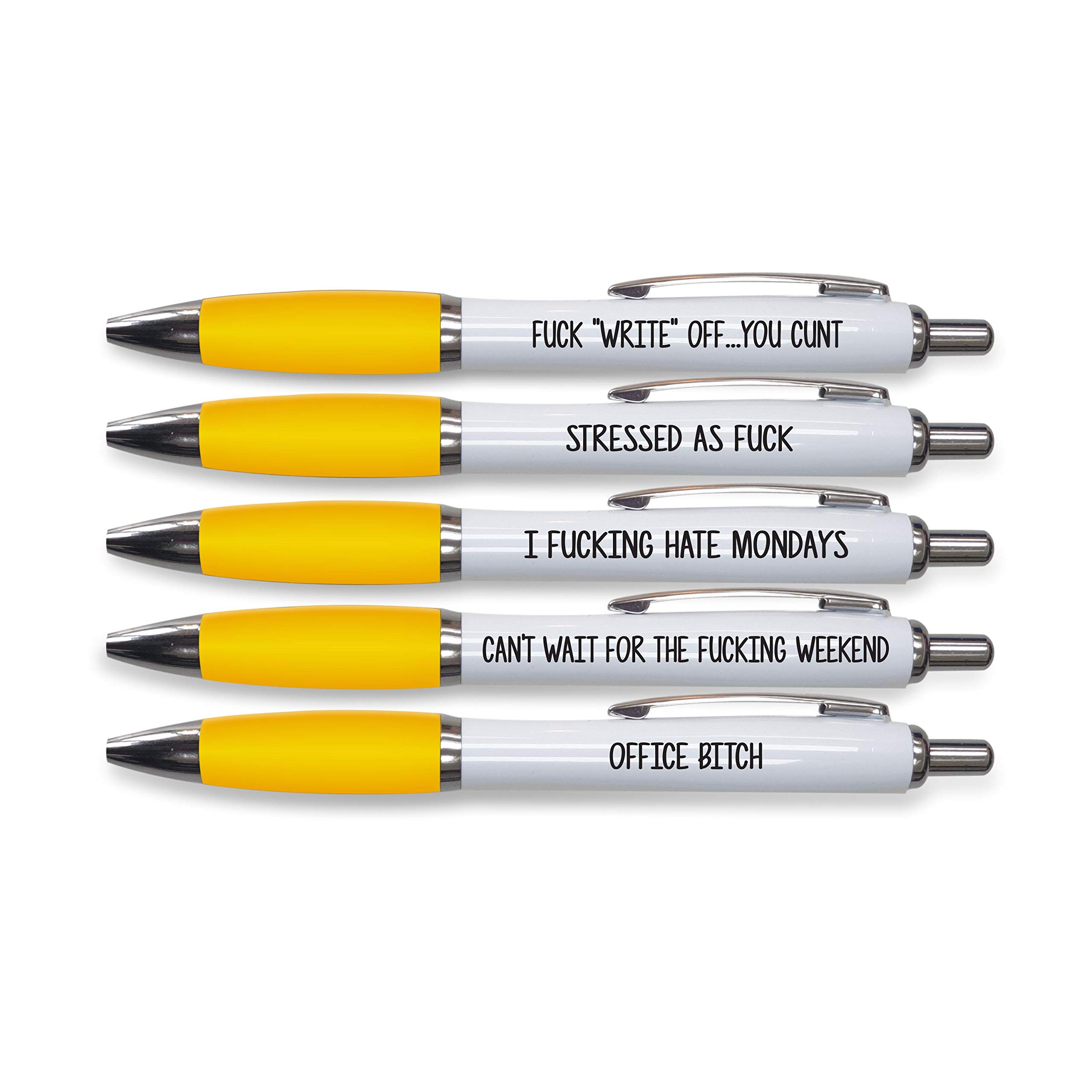 5x Rude Pens For Adults | Funny Boss Gifts Leaving Presents For Colleagues | Silly Ballpoint Pen Novelty Funky Stationery Quirky Gift Office Desk Accessories (Yellow_PAP_PACK2)