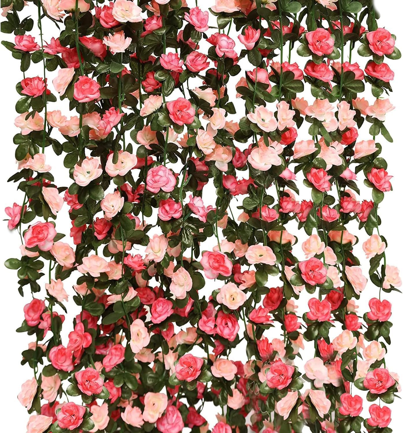SZJH 5 Pack 41 FT Flower Garland FFake Rose Vine Artificial Flower Hanging Rose Ivy Home Hotel Office Wedding Party Garden Craft Art Décor (pink)