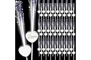 Tujoe 100 Pcs Wedding Sparklers Heart Shaped LED Glow Sticks Fiber Optic Wands Light up Wand with 3 Light Mode for Wedding Bridal Shower Birthday Glow in The Dark Party Supplies (White)