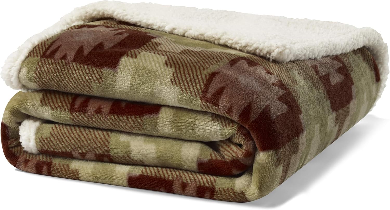 Eddie Bauer Ultra-Plush Collection Throw Blanket-Reversible Sherpa Fleece Cover, Soft & Cozy, Perfect for Bed or Couch, Copper Creek Brown