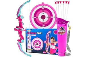 Toysery Kids Archery Set with LED Flash Lights, Toy Bow and Arrow Set for 6-8 Years Old Boys, Includes Archery Bow, 6 Archery Arrows, Target, Quiver - Great for Youth Practice