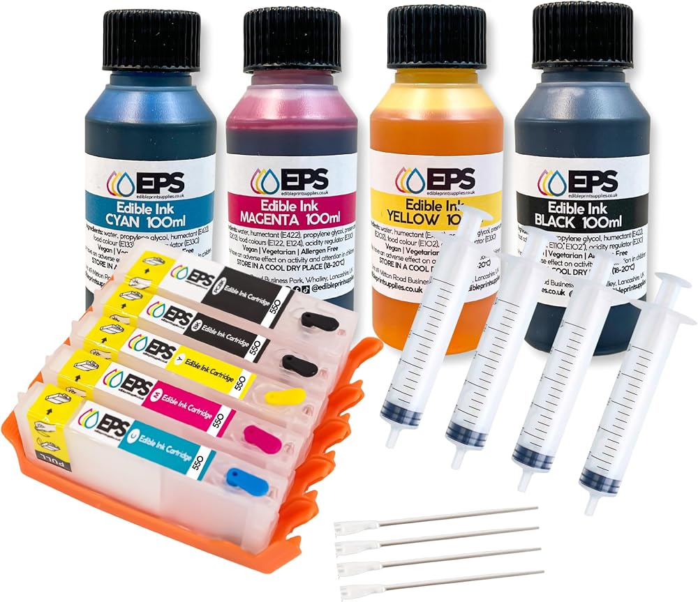 EPS Edible Ink Refill Kit w/ Cartridges for Canon PIXMA iX6850 iP7250 Edible