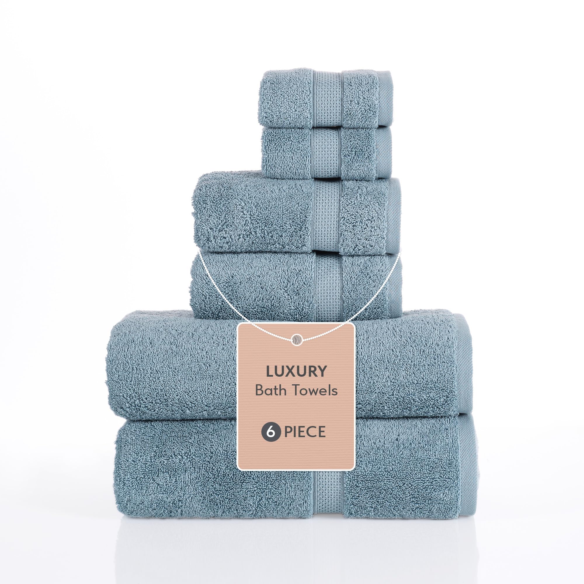 Photo 1 of 100% Turkish Cotton Bath Towels Set of 6 - Soft & Absorbent, 2 Bath Towels, 2 Hand Towels, 2 Washcloths, Quick Dry, Premium Bathroom Essentials (Indigo)
