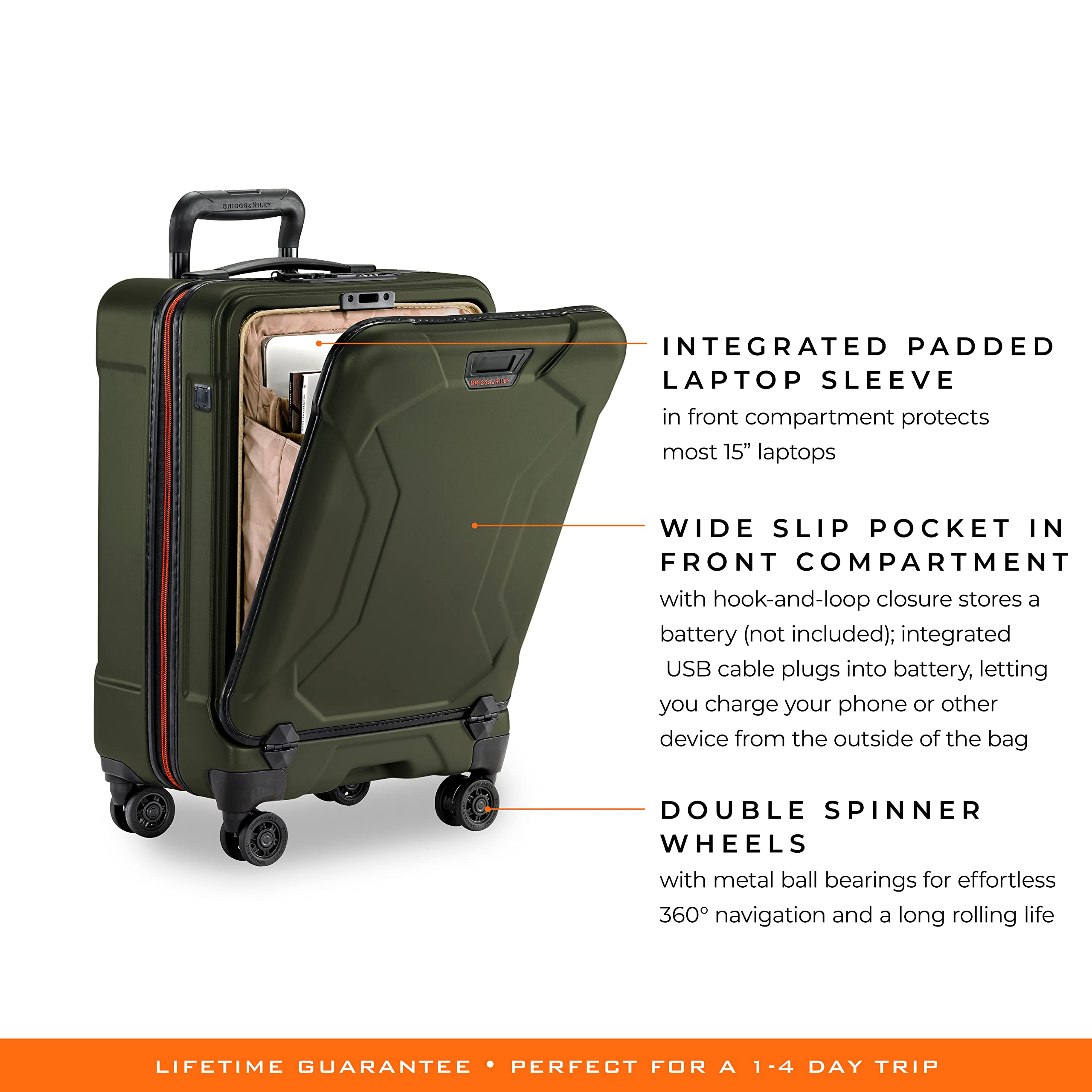 Briggs & Riley Torq 2.0 4 Wheel Lightweight Hardside Case, Green, Briggs & Riley Torq 2.0 International Carry-on Spinner, 53.5 cm, 38 L, Green (Hunter)