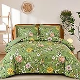 Yiran Sage Green Hibiscus Floral Comforter Set King Size, 7 Piece Bird Flowers Botanical Comforter Bedding Set, Vintage Bed in a Bag, Soft Microfiber Complete Bedding Set with Sheets for All Season