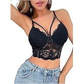 SweatyRocks Women's Floral Lace Cut Out Lingerie Bra Spaghetti Strap Push Up Underwire Bralette