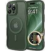 CAPRARO for iPhone 16 Pro Case for Women Girls, Upgraded [Full Camera Protection] [Compatible with MagSafe] Cute Wave Translucent Matte Phone Case for iPhone 16 Pro, Deep Green