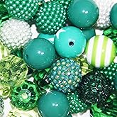 50 Pcs 20mm Beads for Pens Making Rhinestone Beads Dark Green Acrylic Bubblegum Bead Crystal Round Sparkly Chunky Bead for Pens Beadable Bracelet Necklace Keychain DIY Craft Jewelry Making Supplies
