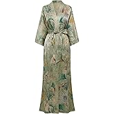 PRODESIGN Kimono Robes for Women - Long Silky Sleepwear Nightgown Bathrobe Floral Dressing Gowns Blouse Bride Bridesmaid Robe