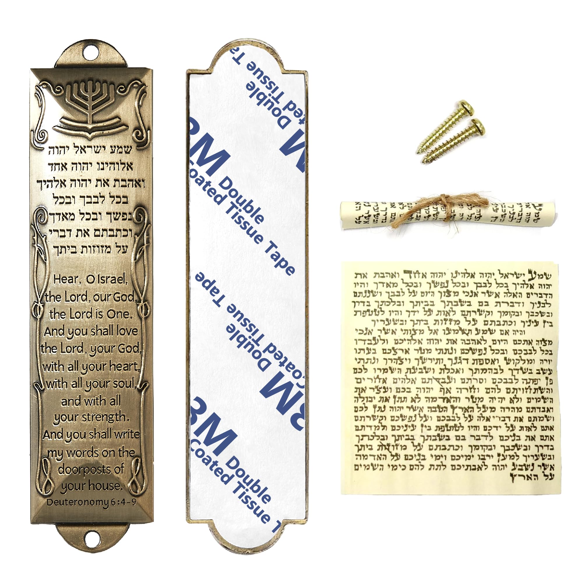 Photo 1 of CAMATET Mezuzah with Scroll for Door, Self-Stick Metal Blessing Mezuzah Cases, Brass Plaque with English and Hebrew Blessing Scripture for Jewish House Warming Gift, Hannukah Decor (1Pack)