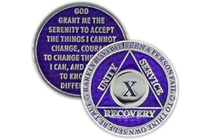 THE TOKEN SHOP 10 Year Sobriety Coin | Legacy AA Chip | Thick Triplate Recovery Anniversary Token (Purple)