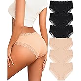Knowyou Cotton Underwear for Women Cheeky Bikini Womens Underwear Pack Sexy Lace Wasit Hipster Brief Panties for Ladies