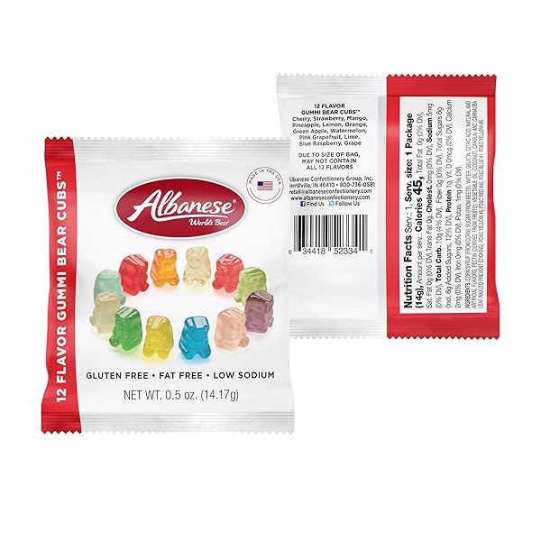 ALBANESE WORLD’S BEST GUMMI SNACK PACKS, 12 FLAVOR GUMMI BEAR CUBS, 50 – 0.5OZ MINI PACKS OF CANDY, INDIVIDUAL SOFT & CHEWY CANDY SNACKS