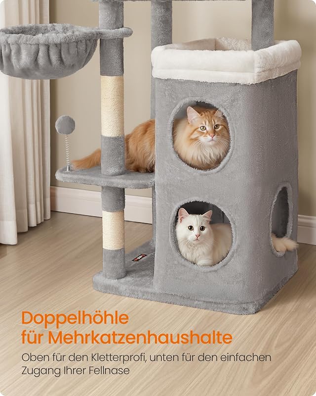 Kratzbaum, 3 große Plattformen, 2 Höhlen und Korb, 150 cm hoch