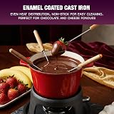 Andrew James Fondue Set Red Enamel Cast Iron with Gel Burner 8 Forks view 3