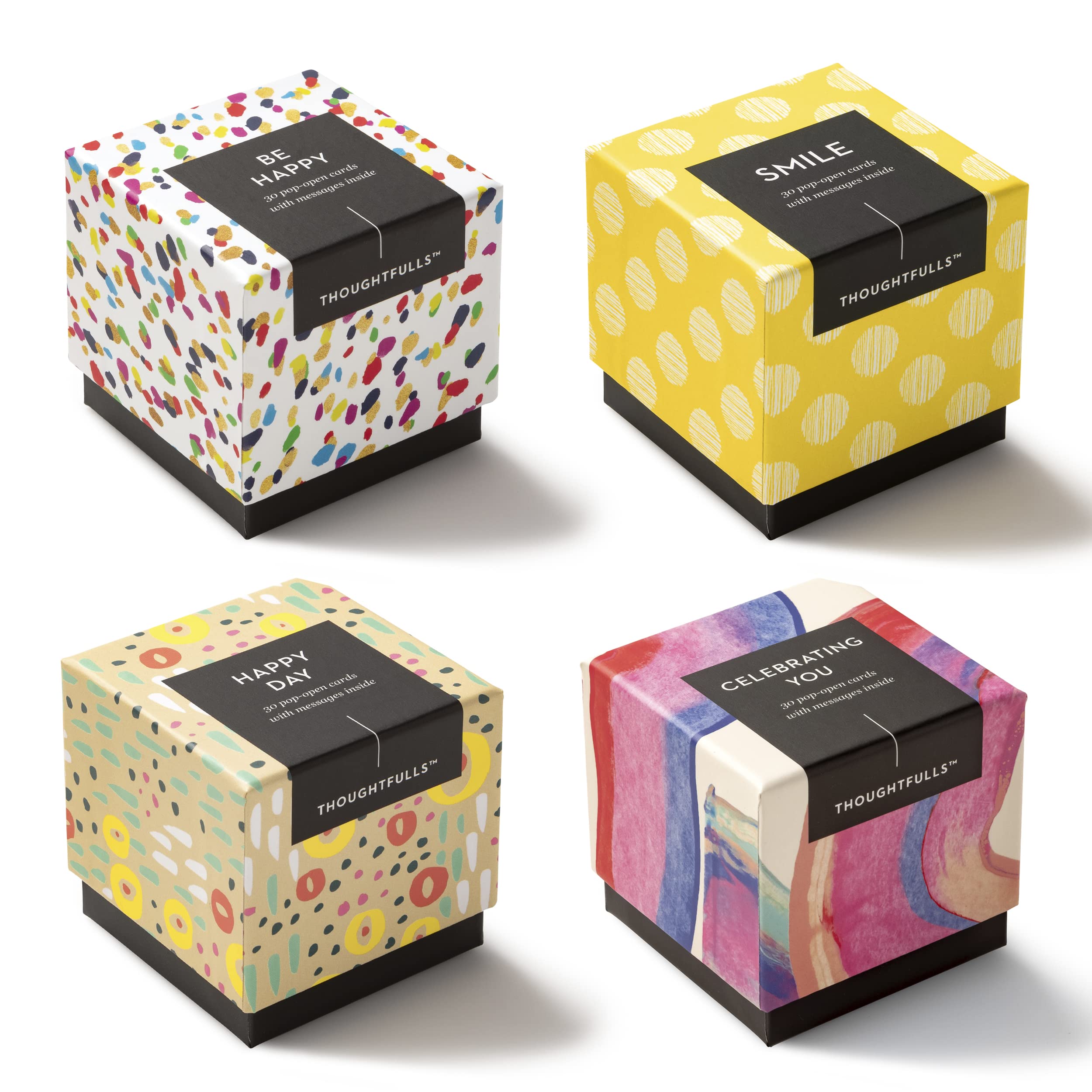 Compendium ThoughtFulls Pop-Open Cards — 4-Pack of Celebrating You, Be Happy, Happy Day, Smile — 120 Pop-Open Cards, Each with a Different Message Inside
