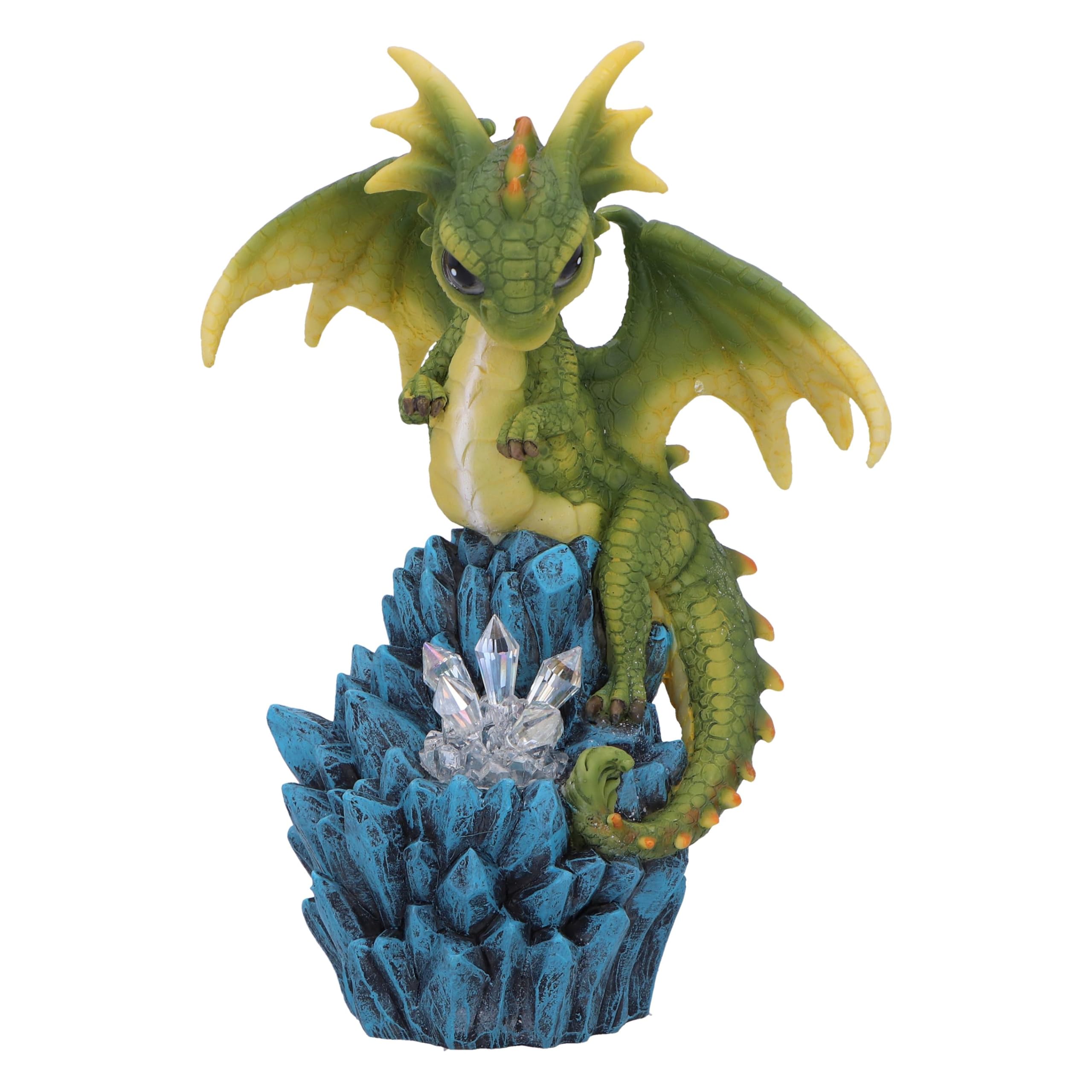 Nemesis Now Crystal Peak Figurine 18cm, Resin, Green, Dragonling on Light Up Crystals Figure, Collectable Green Dragonling Ornament, LED Light, Cast in the Finest Resin, Expertly Hand-Painted